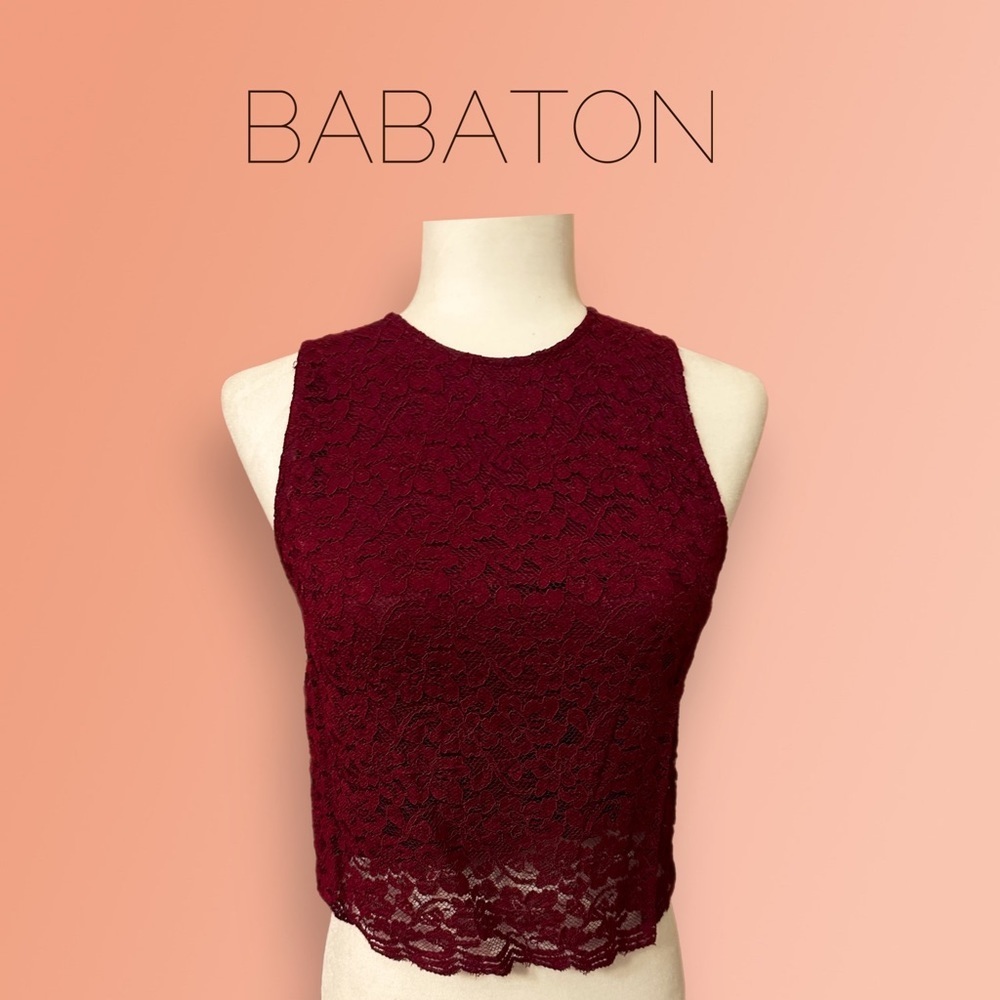 Babaton  size 4 sleeveless lace burgundy blouse